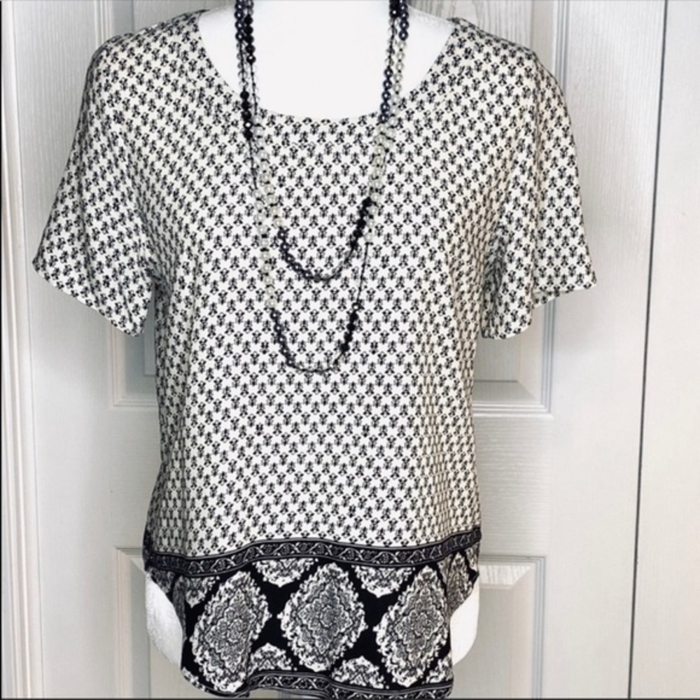 COPPER KEY Black White Pattern Blouse Top - Picture 2 of 7